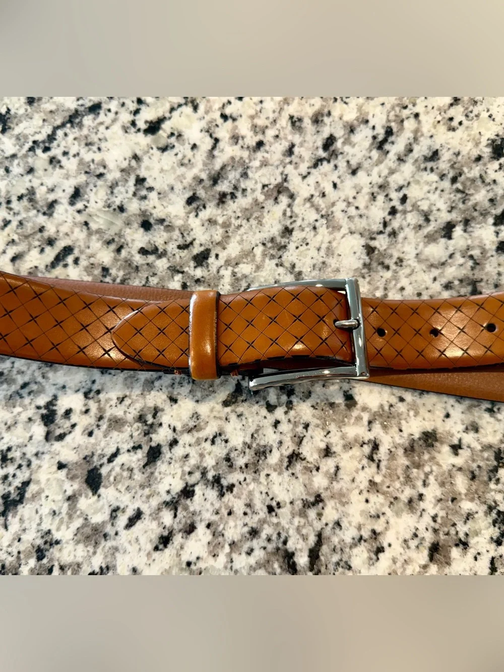 Allen Edmonds Brown Italian Leather Houndstooth Belt 44 Made In Italy Mens NWOT
